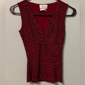90s/Y2K Vtg Sparkly Cheetah Print Red Top